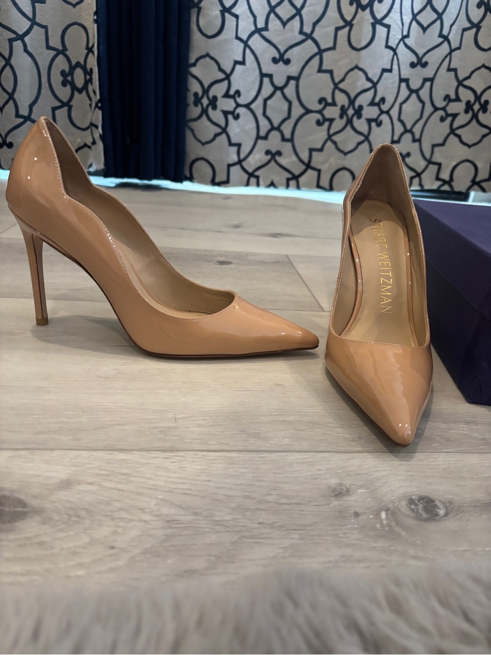 Stuart Weitzman Nude Patent Leather Pointed-Toe Stilettos